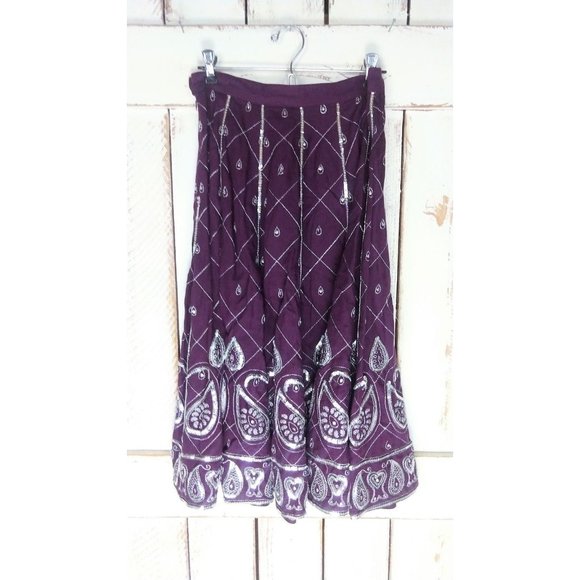 90s vintage purple silver sequin paisley circle skirt - Picture 4 of 4